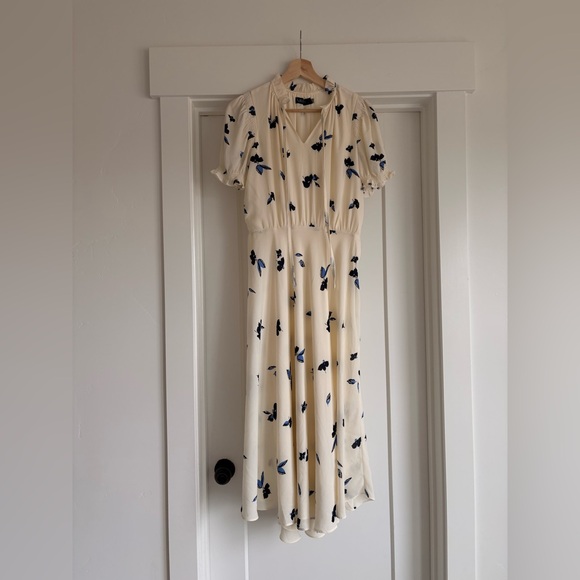 Ralph Lauren Dresses & Skirts - Ralph Lauren Cream Midi Dress with Blue and Black Floral Print